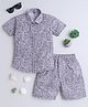 Fourfolds Cotton Blend Half Sleeves Abstract Printed Coordinating Shirt & Shorts Set - Grey