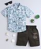 Fourfolds Cotton Blend Half Sleeves Abstract Printed Shirt & Shorts Set - Green