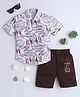 Fourfolds Cotton Blend Half Sleeves Abstract Printed Shirt & Shorts Set - Brown