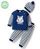 Babyhug Organic Cotton Knit Full Sleeves Pullover Sweater Set With Zebra Embroidery & Cap - Navy Blue & White
