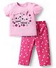 Doodle Poodle 100% Cotton Knit Half Sleeves Night Suit With Animal & Floral Print - Pink
