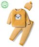 Babyhug Organic Cotton Knitted Full Sleeves Striped Pullover Sweater Set With Dog Embroidery - Yellow
