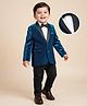 Babyhug Knit Full Sleeves Solid 3 Piece Party Suit With Bow - Navy Blue & White