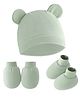 Bembika Cotton  Solid Cap With Coordinating Pair Of Mittens & Booties Set - Green-  Diameter- 36-38 cms