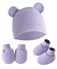 Bembika Cotton  Solid Cap With Coordinating Pair Of Mittens & Booties Set - Purple-  Diameter- 36-38 cms