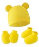 Bembika Cotton  Solid Cap With Coordinating Pair Of Mittens & Booties Set - Yellow-  Diameter- 36-38 cms