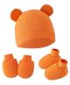 Bembika Cotton  Solid Cap With Coordinating Pair Of Mittens & Booties Set - Orange
