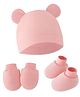 Bembika Cotton  Solid Cap With Coordinating Pair Of Mittens & Booties Set - Peach-  Diameter- 36-38 cms