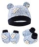 Bembika Cotton  Teddy Bear Designed Cap With Coordinating Pair Of Mittens & Booties Set - Navy Blue-  Diameter- 36-38 cms