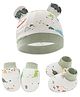 Bembika Cotton Dinosaur Printed Cap Mittens & Booties Set - Green-  Diameter- 36-38 cms