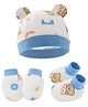 Bembika Cotton Bear Printed Caps Gloves & Mittens Set - Sky Blue-  Diameter- 36-38 cms