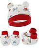 Bembika Cotton Vehicles Designed Coordinating Cap Mittens & Booties Set - Red-  Diameter- 36-38 cms