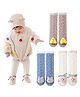 Bembika Cotton Pack Of 3 Strawberry & Cartoon Applique Detailed Stretchable Socks Set - Multi Colour