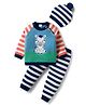 Babyhug Organic Cotton Knitted Full Raglan Sleeves Striped Sweater Set With Zebra Embroidery & Cap - Multicolor