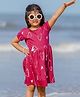 Nap Chief Pure Cotton Half Sleeves Hearts Printed Dress - Red