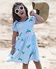 Nap Chief Pure Cotton Half Sleeves Floral Printed Dress - Light Blue