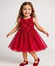Babyhug Woven Sleeveless Solid Color Party Dress with Floral Applique - Red