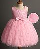 Babyhug Woven Sleeveless Party Dress with Sequin & Floral Detailing & Bow Applique - Light Pink
