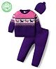 Babyhug Organic Cotton Knitted Full Sleeves Pullover Sweater Set With Horse Design & Cap - Purple & Pink