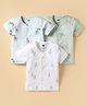 Simply Interlock Knit Front Open Half Sleeves Vests With Animal Print Pack Of 3 - White Grey & Light Green