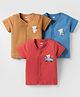 Simply Interlock Knit Half Sleeves Front Open Vests with Bear Print Pack of 3 - Blue Red & Tan
