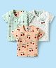 Simply Interlock Knit Half Sleeves Front Open Half Sleeves Vests With Checks & Tropical Theme Print Pack Of 3 - White Peach & Green