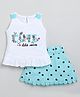 Snuggly MONKEY Slub Jersey Twill Sleeveless Floral Embroidered Top & Skirt Set - White & Blue