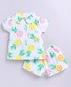 Snuggly MONKEY Poplin Half Sleeves Pineapple Printed Coordinating Shirt & Shorts Set - White