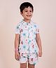 Snuggly MONKEY Cotton Linen Half Sleeves Beach Theme Printed Coordinating Shirt & Shorts Set - White & Green