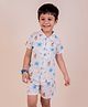 Snuggly MONKEY Cotton Linen Half Sleeves Beach Theme Printed Coordinating Shirt & Shorts Set - White & Blue