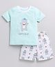Snuggly MONKEY Single Jersey Half Sleeves Teddy Bear Printed Tee & Shorts Set - Light Blue