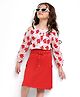 Ollington St. Woven Full sleeves Floral Printed Top & Cotton Lycra Skirt Set - White & Red
