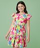 Pine Kids Woven Half Sleeves Dress With Floral Print - Pink