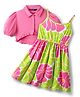 Pine Kids Cotton Knit Half Sleeves Jacket & Frock With Floral Print - Pink & Limegreen