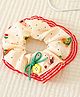 Pine Kids Scrunchies with Floral Print Lace Design & Bow Applique - Red & Cream