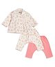 Tiber Taber 100% Cotton Full Sleeves Abstract Printed Jhabla & Pants Set - White & Pink