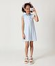 One Friday Cotton Cap Sleeves Striped & Heart Embroidered Dress - Blue