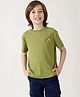 One Friday Cotton Half Sleeves Tiger Printed Tee - Olive Green