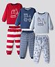 Bonfino 100% Cotton Knit Full Sleeves Striped Night Suits with Vehicle Print Pack of 3 - Red Light & Navy Blue