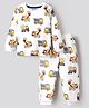 Bonfino 100% Cotton Knit Full Sleeves Co-ords Night Suit with Vehicle Print - White