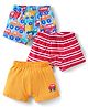 Babyhug 100% Cotton Antibacterial Above Knee Length Trunk With Stripes & Vehicle Print Pack of 3 - Red Yellow & Blue