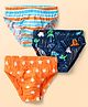 Babyhug 100% Cotton Single Jersey Knit Antibacterial Briefs With Star Stripes & Dino Print Pack Of 3 - Orange Navy Blue & Light Blue