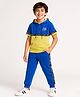 Pine Kids Cotton Knit Half Sleeves Cut & Sew Hooded T-Shirt & Lounge Pant Set with Text Print - Blue & Yellow