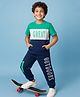 Pine Kids Cotton Knit Half Sleeves Cut & Sew T-Shirt & Lounge Pant Set with Text Print - Navy Blue