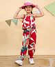 AJ Dezines Pure Cotton Sleeveless Tropical Printed Top & Coordinating Pant Set - Red