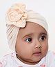 Arendelle Cotton Floral Applique Detailed Turban Cap - Beige