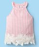 Kookie Kids Woven Sleeveless Halter Neck Striped Top With Bottom Lace Detailing - Pink