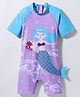 Bosky Half Raglan Sleeves Legged Swimsuit with Mermaid Print - Purple
