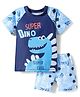 Bosky Half Raglan Sleeves Two Piece Swimming Suit with Dino Print - Blue