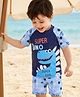 Bosky Half Raglan Sleeves Two Piece Swimming Suit with Dino Print - Blue